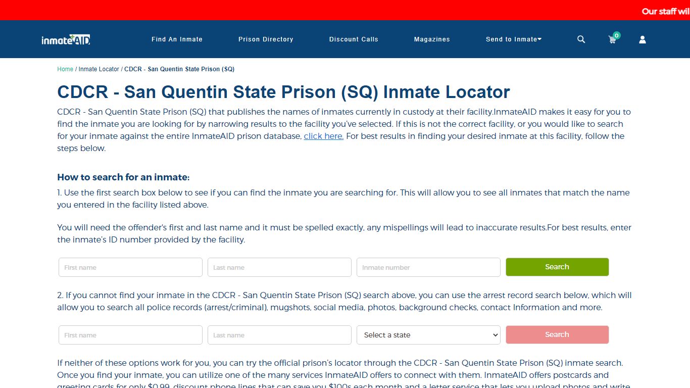 CDCR - San Quentin State Prison (SQ) Inmate Locator