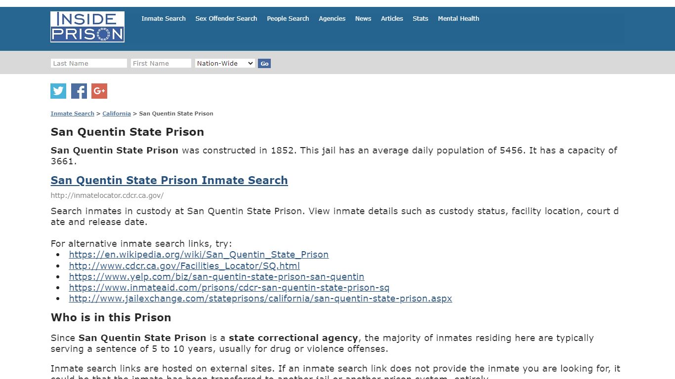 San Quentin State Prison - California - Inmate Search